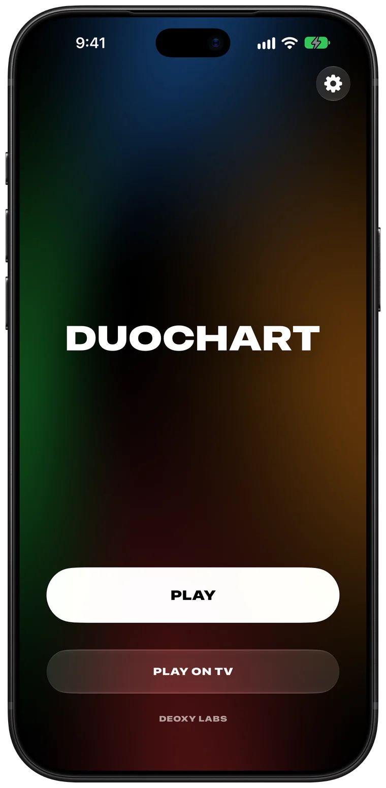 The DuoChart main menu, with Play and Play on TV buttons.