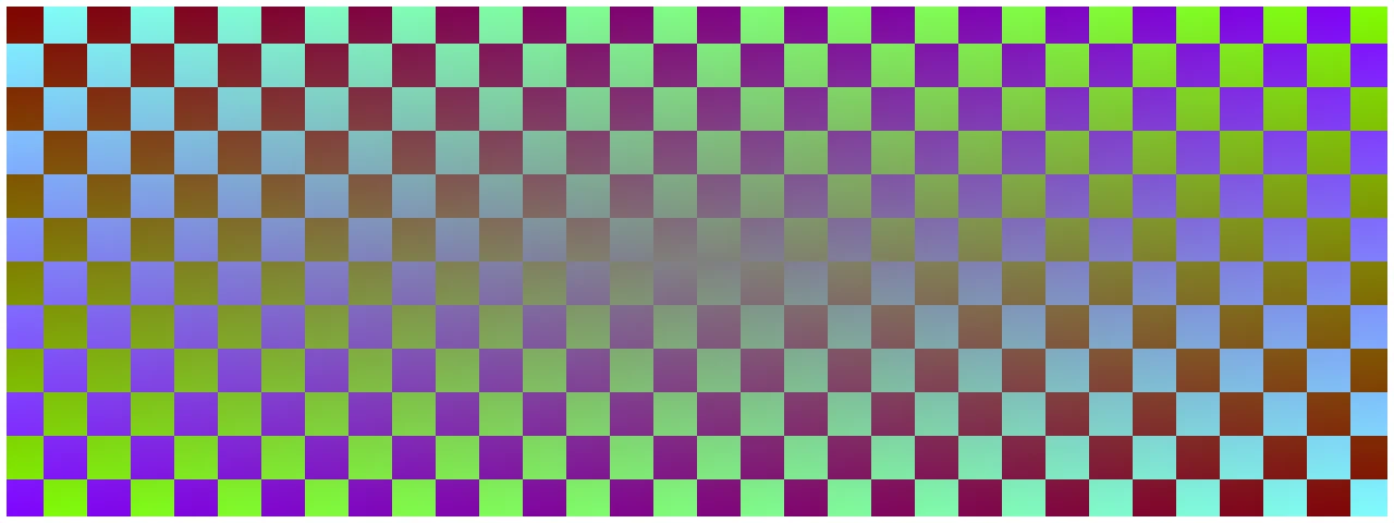 A coloured test pattern, the first frame shown through the head unit's own display pipeline in the emulator.