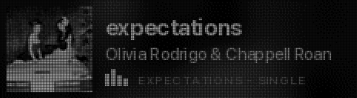The keyboard display showing expectations by Olivia Rodrigo and Chappell Roan, with album art, an animated equaliser and the album name.