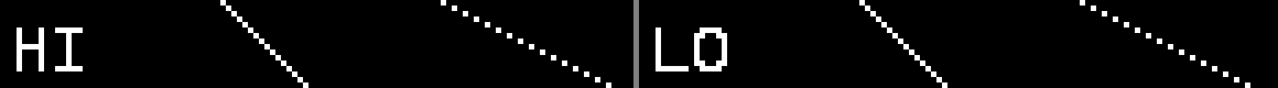 The pixel-order test as sent: the same diagonal lines drawn twice, labelled HI and LO.